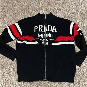 Designer look logo Black and Red zip front Sweater